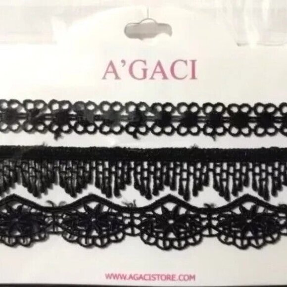 A’GACI Adjustable Length Black Lace Chokers w/Gold Tone Clasp 3 Piece Set - Picture 5 of 5